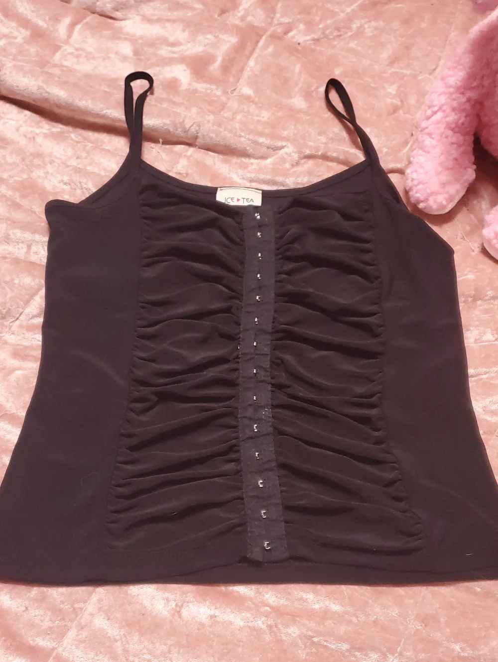 Black Ruched Front Hook-Closure Cami - Picture 2 of 4